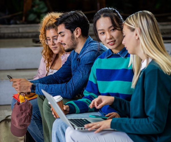 Group of student siting in campus learning together.